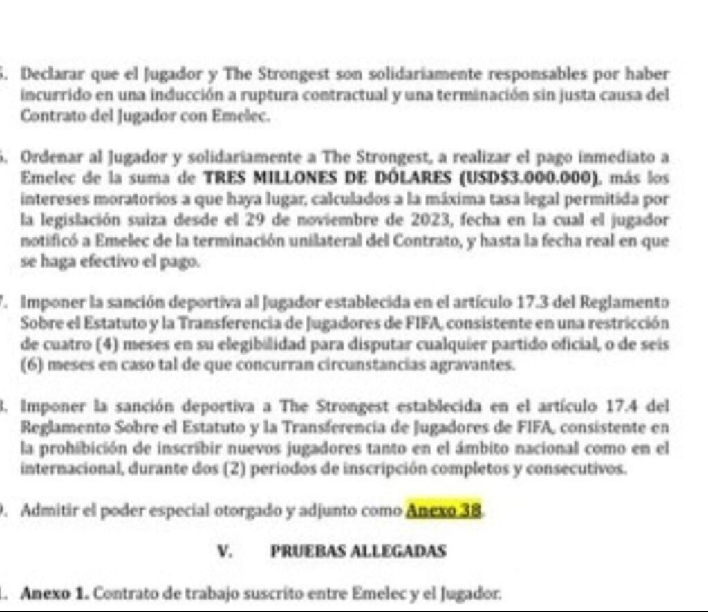 WhatsApp Image 2024 08 30 at 5.36.58 PM 1 El Club Sport Emelec presentó una contrademanda contra su exjugador Bryan "El Cuco" Angulo y su actual equipo, The Strongest de Bolivia, por incumplimiento de contrato.