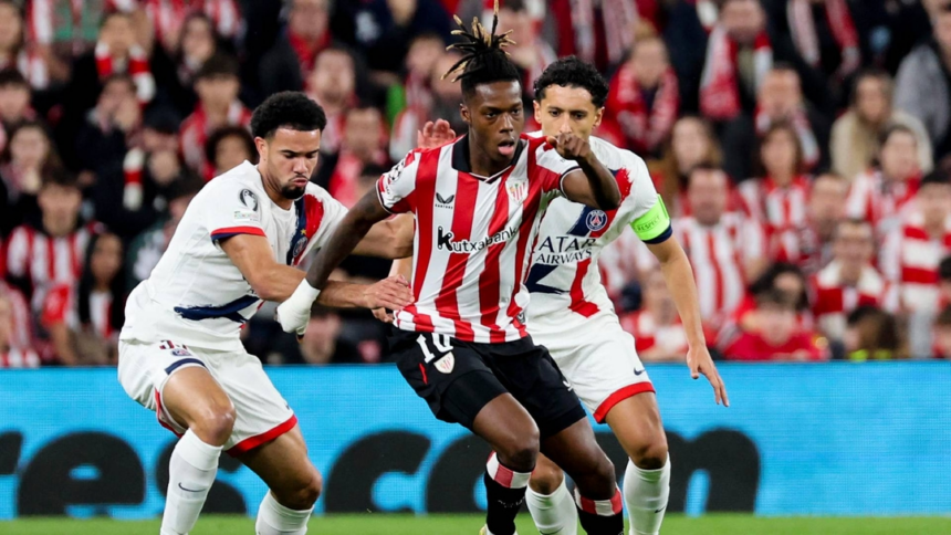 image 6 l Paris Saint-Germain logró un empate sin goles en su visita al Athletic Club, en un duelo disputado este martes en San Mamés por la sexta jornada de la Fase de Liga de la UEFA Champions League. El ecuatoriano Willian Pacho volvió a ser titular y cumplió los 90 minutos, mostrando solidez en una defensa que tuvo que trabajar ante un partido intenso y con escasas oportunidades claras.
