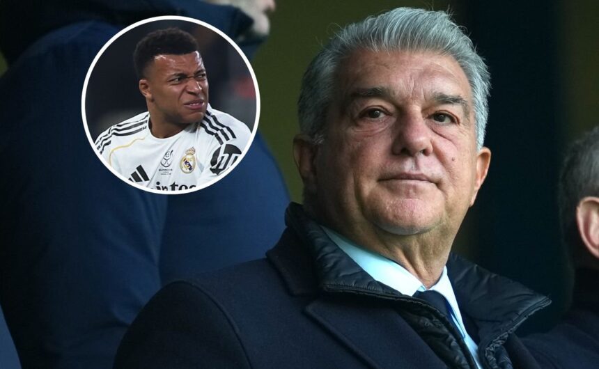Joan Laporta le apunta a Kylian Mbappe por su reac 1 El presidente del FC Barcelona, Joan Laporta, criticó duramente la falta de deportividad de Kylian Mbappé y el Real Madrid al no realizar el pasillo de honor.