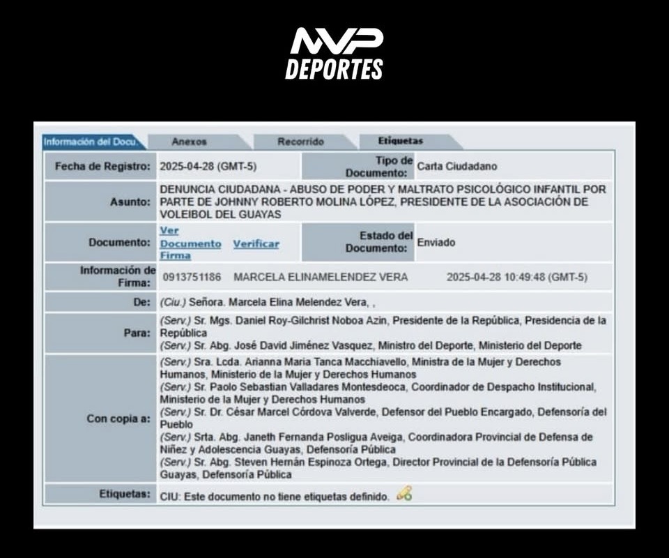 Ministerio del deporte intervendrá a la Federación Ecuatoriana de Voleibol: ¿adiós Johnny Molina? 4 img 8103 1 El Ministerio del Deporte inició un procedimiento administrativo abreviado contra la Federación Ecuatoriana de Voleibol (FEV), tras detectar la presunta omisión en la entrega de su informe de auditoría interna de 2025, tratándose de un organismo que administra recursos públicos.